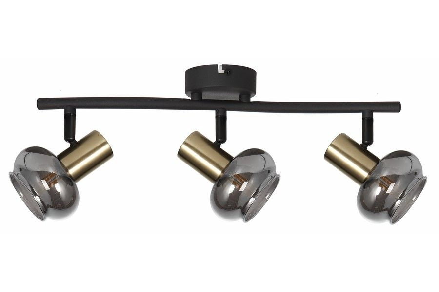 Plafoniera Lauree metallo nero/oro 3 luci fumé E14