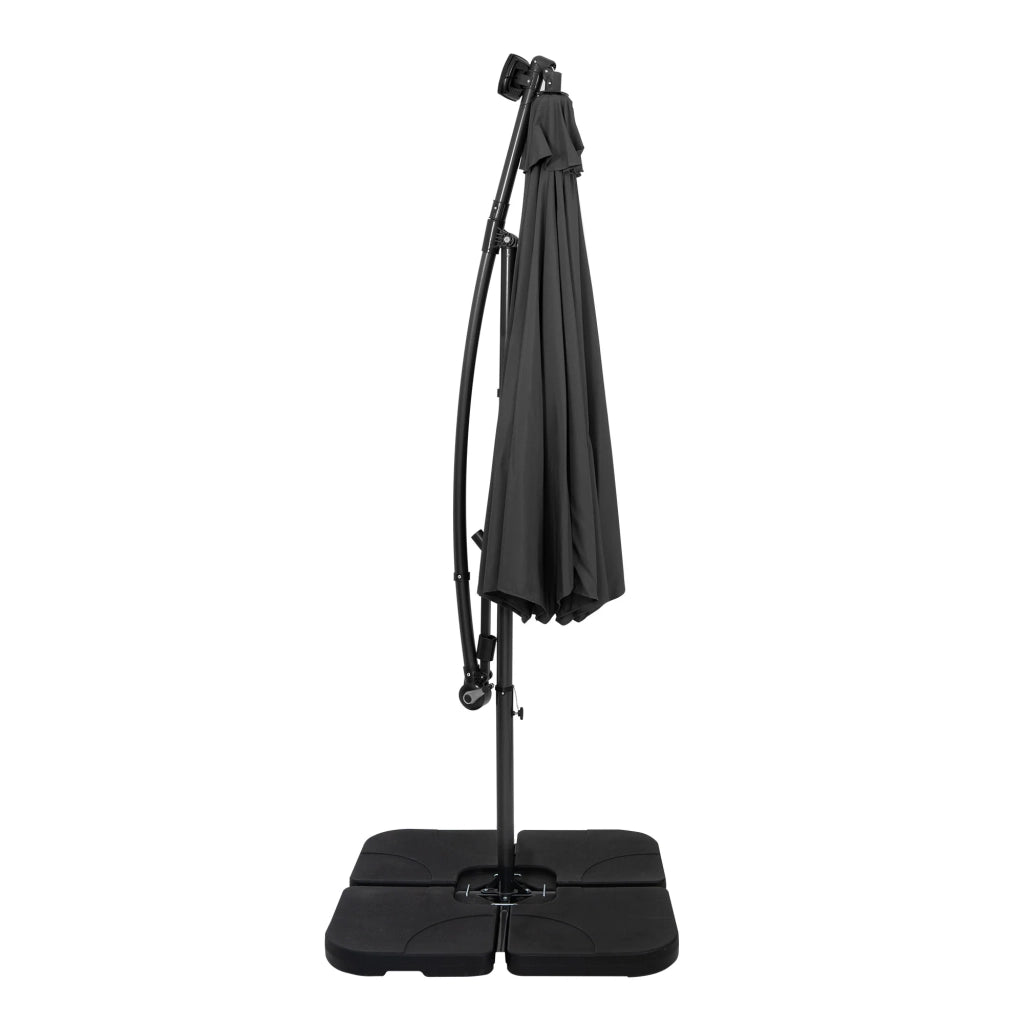 Ombrellone LED Decentrato 3m Grigio Banana con Base Quadrata