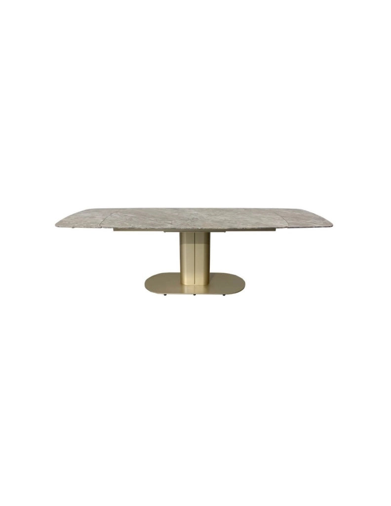 Tavolo allungabile Vesta con top in ceramica colore marrone atene lucido e gambe dorate