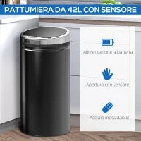 Pattumiera Automatica da 42L con Sensore a Infrarossi in Acciaio e Plastica, 30.5x30.5x68 cm