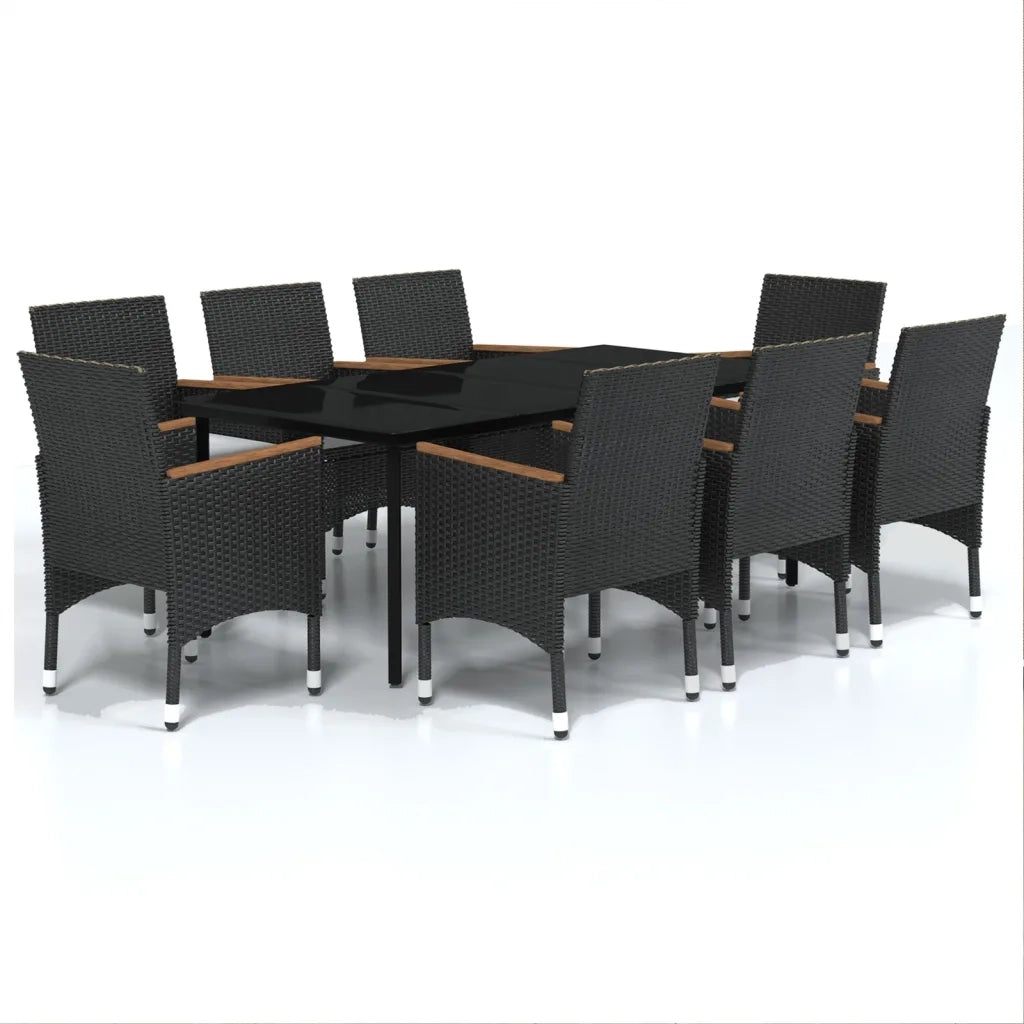 Set Mobili da Pranzo da Giardino 9 pz con Cuscini Nero cod mxl 48745