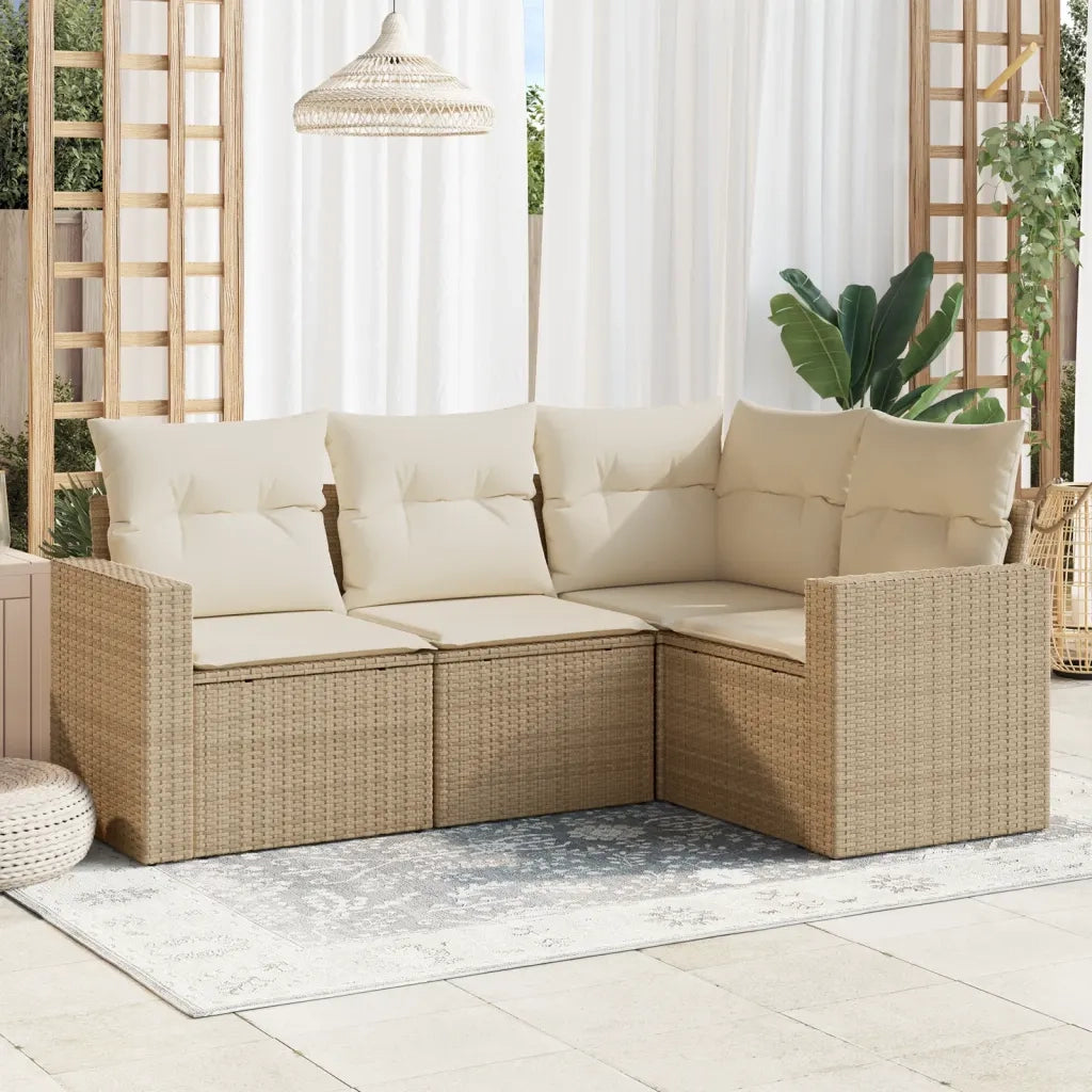 Set Divano da Giardino 4 pz con Cuscini Beige in Polyrattan 3218898