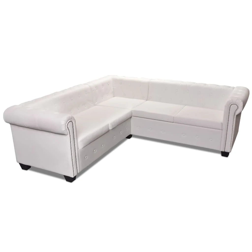 Divano angolare Chesterfield 5 posti in similpelle bianca 02_0020233