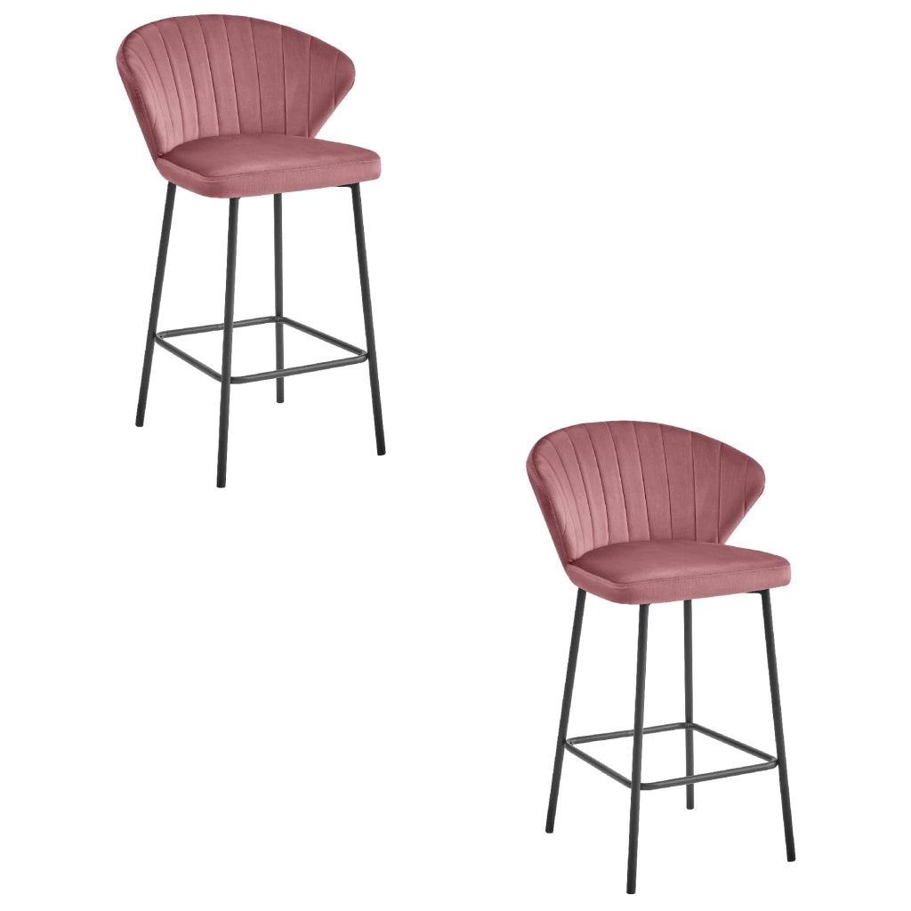 Sgabello Valora GATTA in velluto rosa scuro con gambe nere per cucina x2