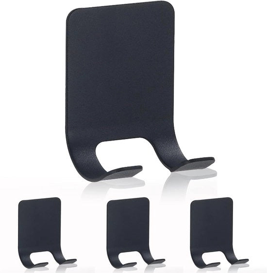 4 Pezzi di Orecchioni RVS con Adesivo Autoattacco per Maniglie della Doccia - Supporto per Maniglie della Doccia - Orecchioni - Autoadesivi - per Bagno, Cucina, WC, Ufficio (Nero)