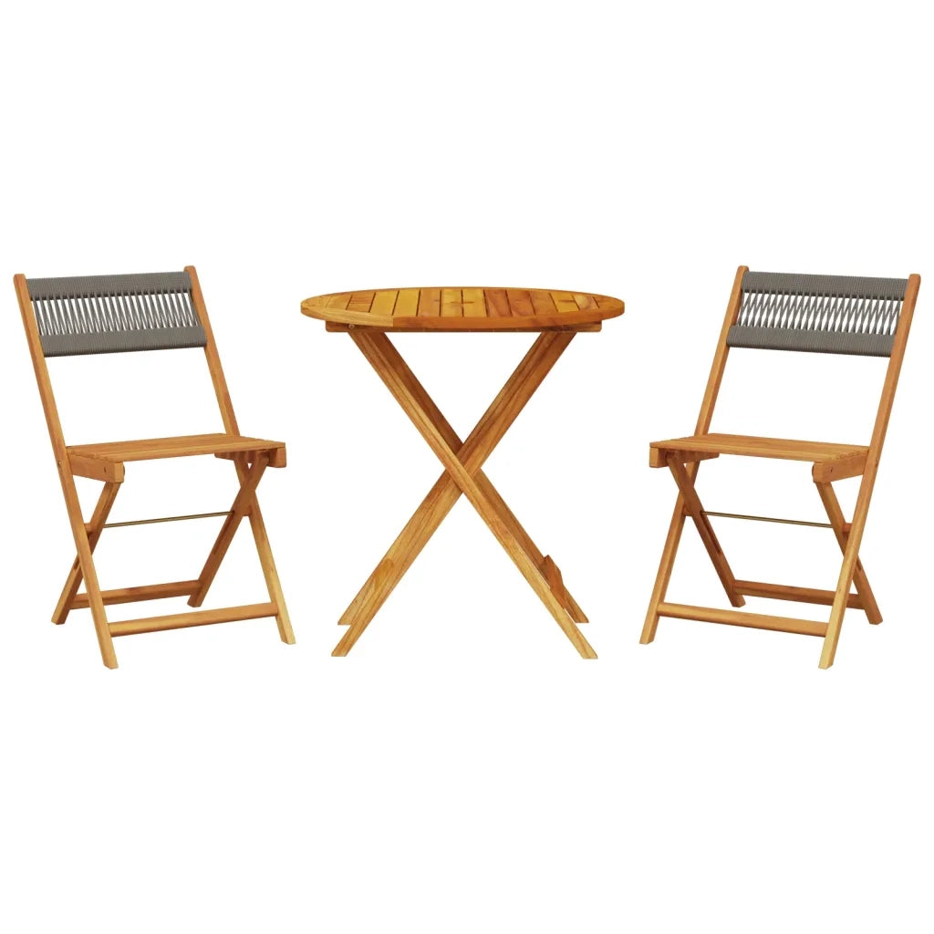 Set da Bistrot 3pz | Set Salotto da Giardino Grigio in Polipropilene e Legno Massello