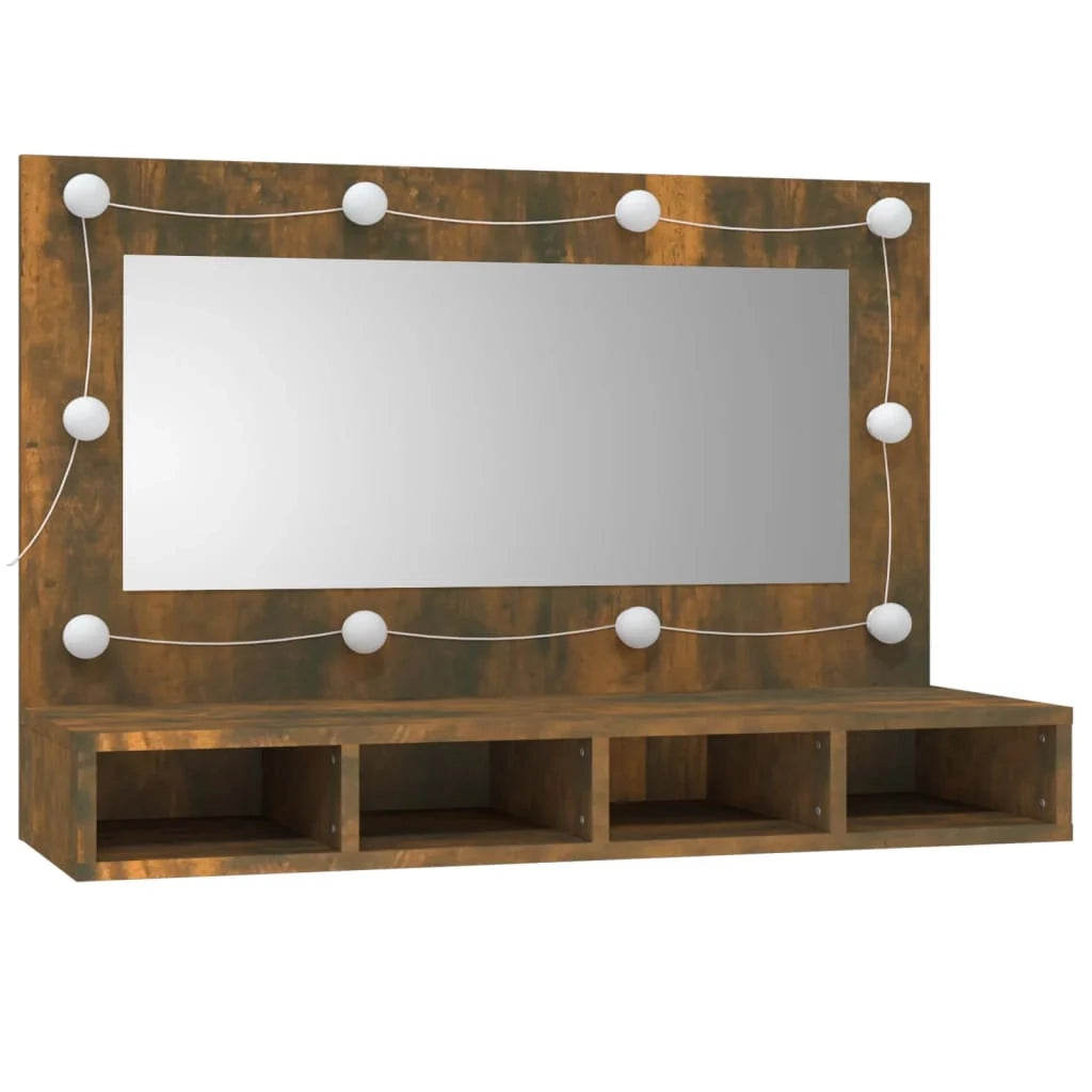 Armadio a specchio con illuminazione a LED 90 x 31,5 x 62 cm rovere fumé 02_0006663