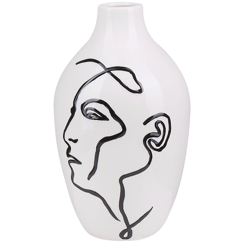 Vaso per fiori bianco con motivo viso decorazione per la casa in gres porcellanato impermeabile