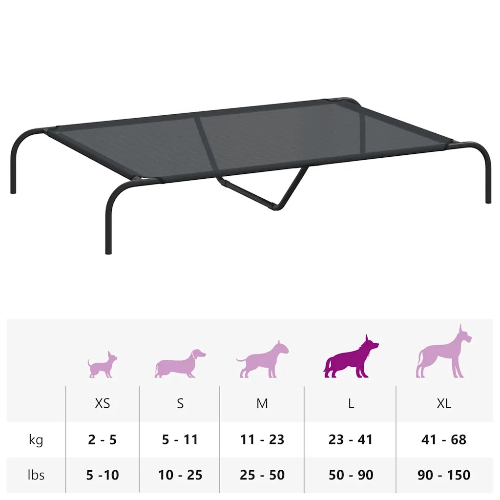 Cuccia per Cani Rialzata Nera 130x80x20 cm Textilene e Acciaio CFW3116945