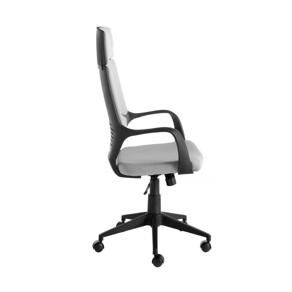 Sedia girevole da ufficio in tessuto grigio chiaro e pvc nero