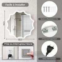 Specchio da parete rotondo con 3 colori chiari e specchio per trucco illuminato dimmerabile antiappannamento con pulsante Smart Touch 60 cm x 60 cm Argento 20_0008918