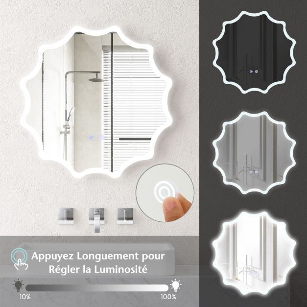 Specchio da parete rotondo con 3 colori chiari e specchio per trucco illuminato dimmerabile antiappannamento con pulsante Smart Touch 60 cm x 60 cm Argento 20_0008918