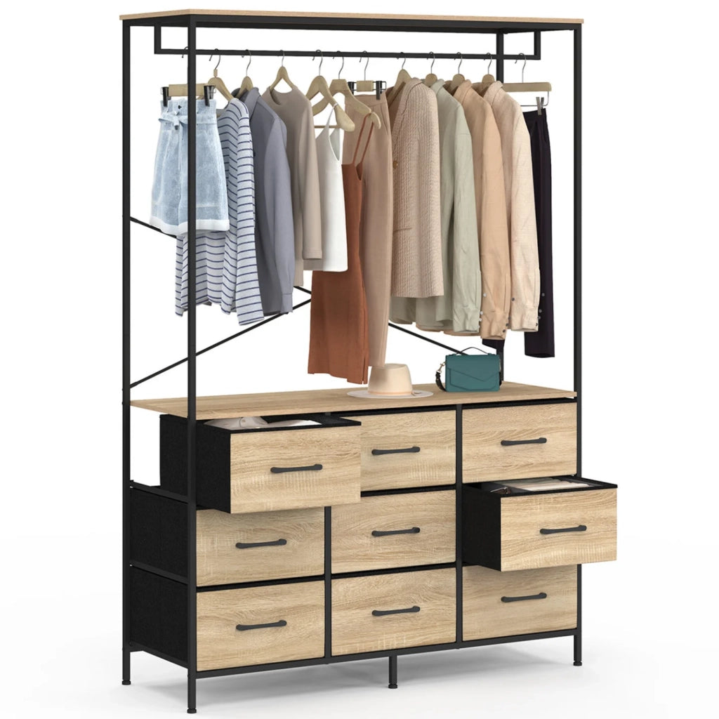 IDMarket - Armadio 115 cm UTAH con 9 cassetti in legno e tessuto nero