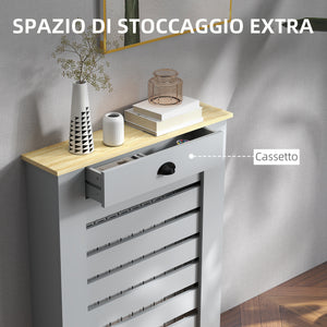 Copritermosifone a Doghe 78x19x95.5 cm Copricalorifero a Griglia con Cassetto in MDF Grigio
