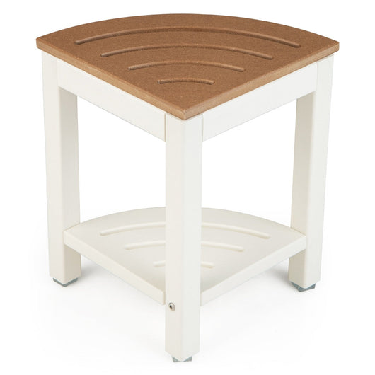 Sgabello angolare per doccia 32,5 x 32,5 x 43,5 cm con pratico ripiano portaoggetti design moderno in HDPE colore caffè 20_0017614
