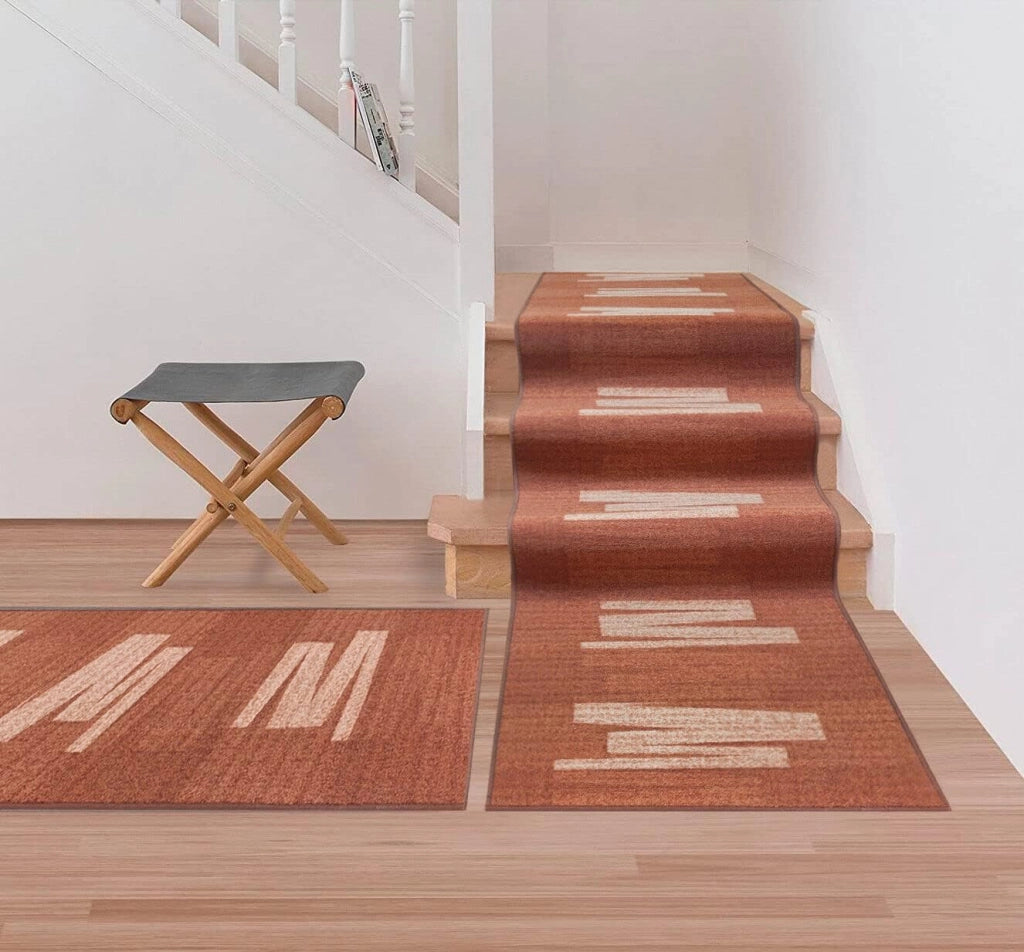 Passatoia Scala Bordata 67x240 cm Ingresso Corridoio Tappeto Cucina Gradini Zig Zag Arancione