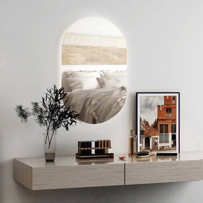 Specchio da parete ovale per bagno a LED 80 cm x 50 cm retroilluminato dimmerabile 3 colori interruttore Smart Touch antiappannamento antideflagrante 20_0006308