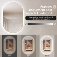 Specchio da parete ovale per bagno a LED 80 cm x 50 cm retroilluminato dimmerabile 3 colori interruttore Smart Touch antiappannamento antideflagrante 20_0006308