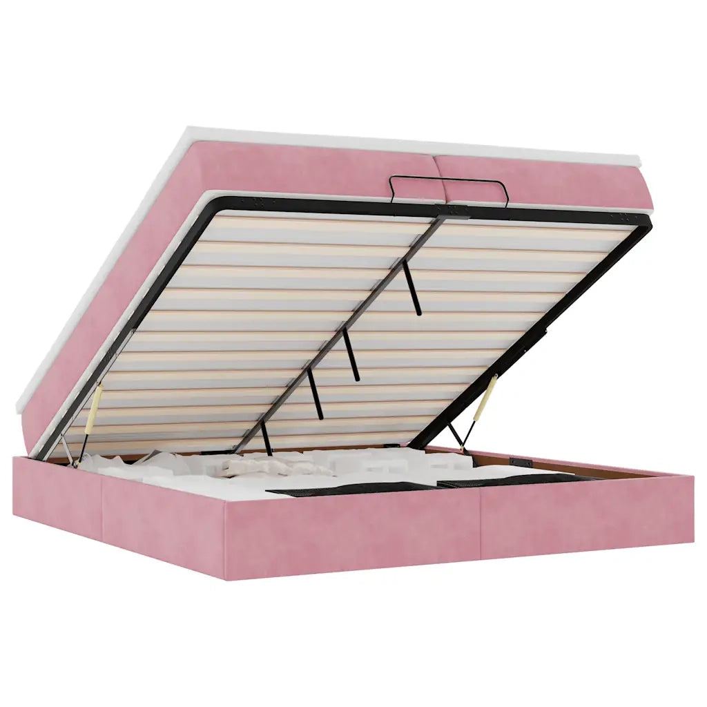 Struttura Letto Pouf con Materassi Rosa 200x200 cm Velluto 3311212