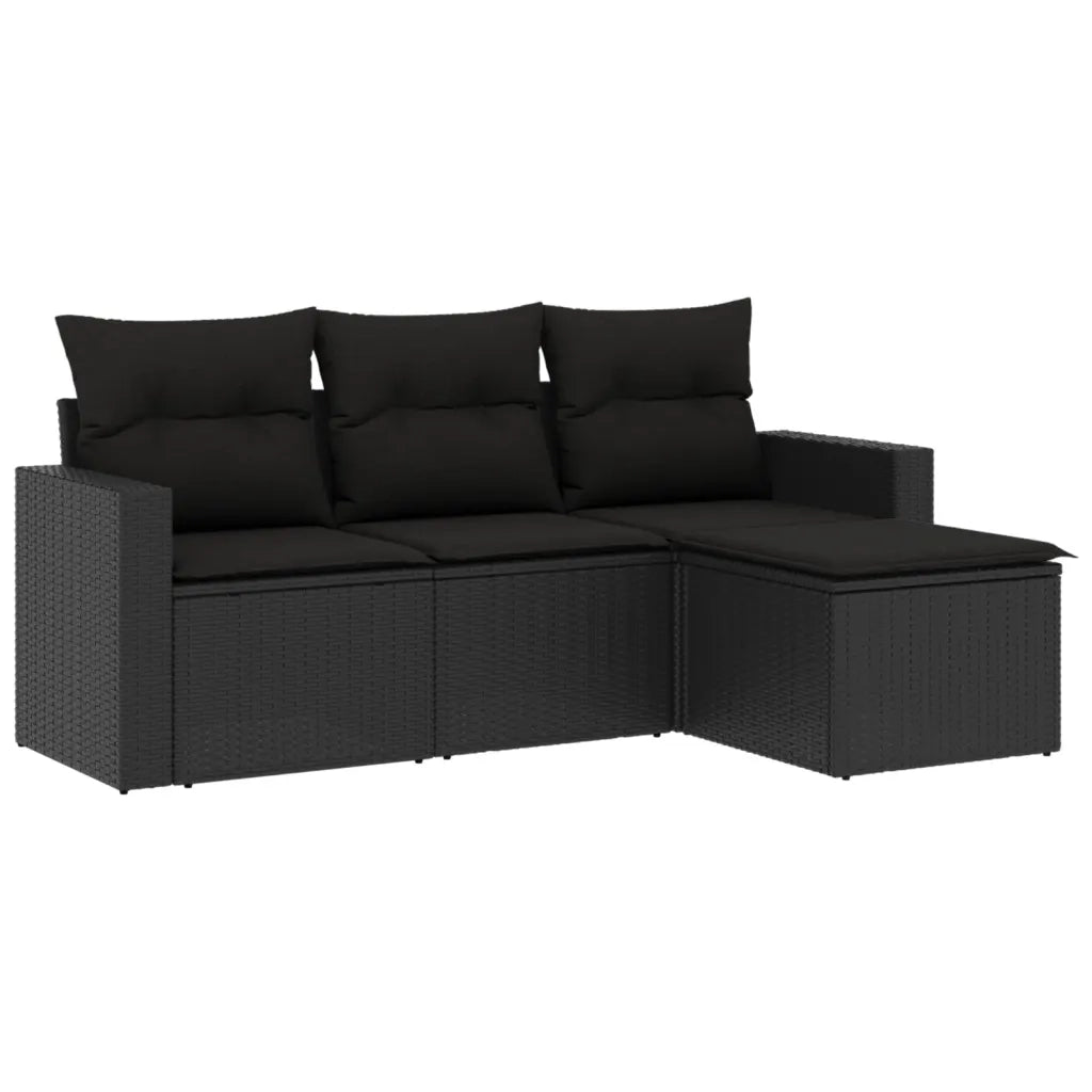 Set Divani da Giardino 4 pz con Cuscini Nero in Polyrattancod mxl 114148