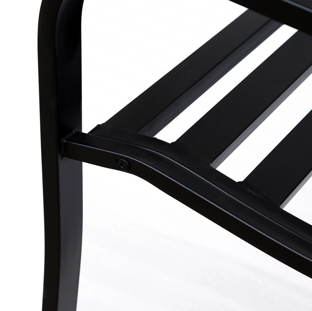 Panchina da giardino 3 posti in acciaio nero; design elegante con schienale alto
