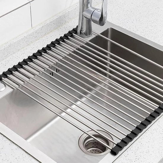Afdruiprek opvouwbaar roestvrij staal per borden 43 x 35 cm con contenitore inclusa