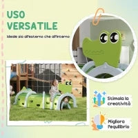 Tunnel per Bambini 3-6 Anni a Forma di Coccodrillo, Gioco per Interno ed Esterno in Plastica, Verde