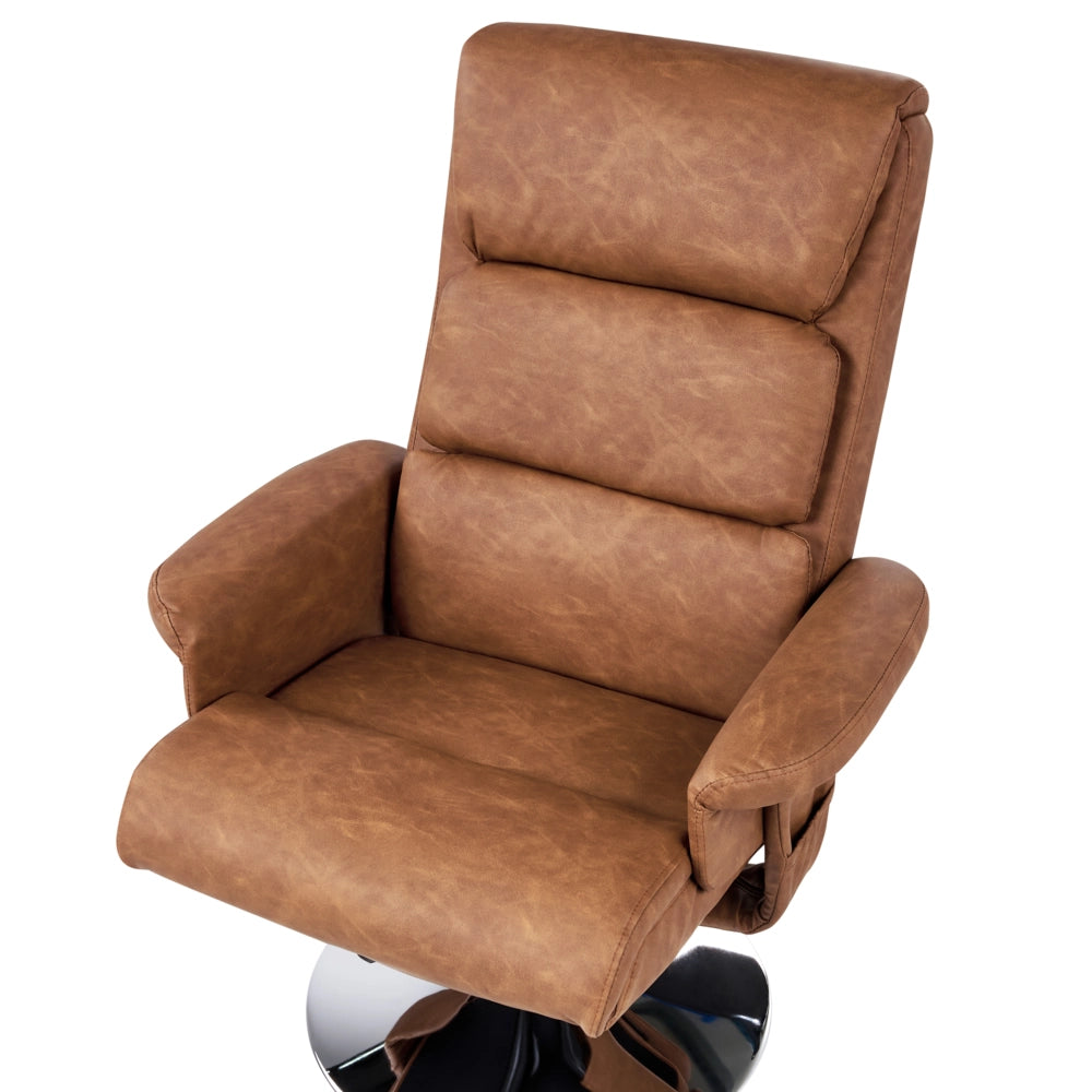 Poltrona reclinabile marrone con poggiapiedi struttura in metallo imbottita in ecopelle funzione massaggio riscaldata design retrò