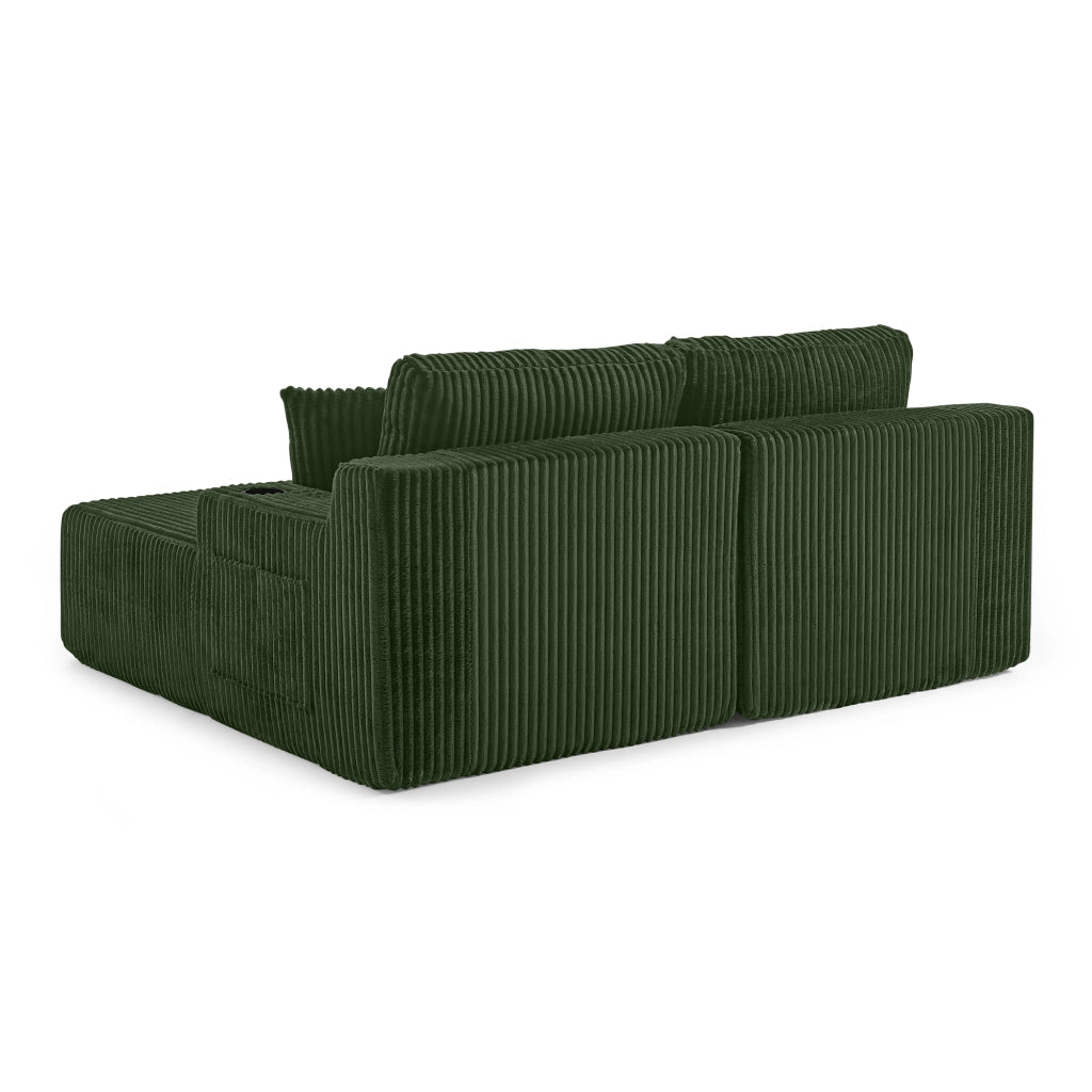 Divano Letto 2 Posti Relax ¨C Xylo ¨C Tessuto a Coste Verde con Cuscini e Poggiapiedi