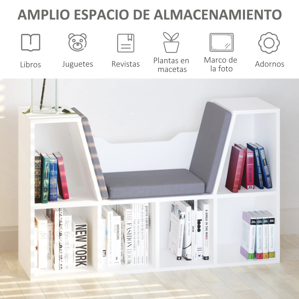 Libreria con seduta e scaffali cubo ¨C zephmum ¨C 102x30x61 cm, bianco e grigio