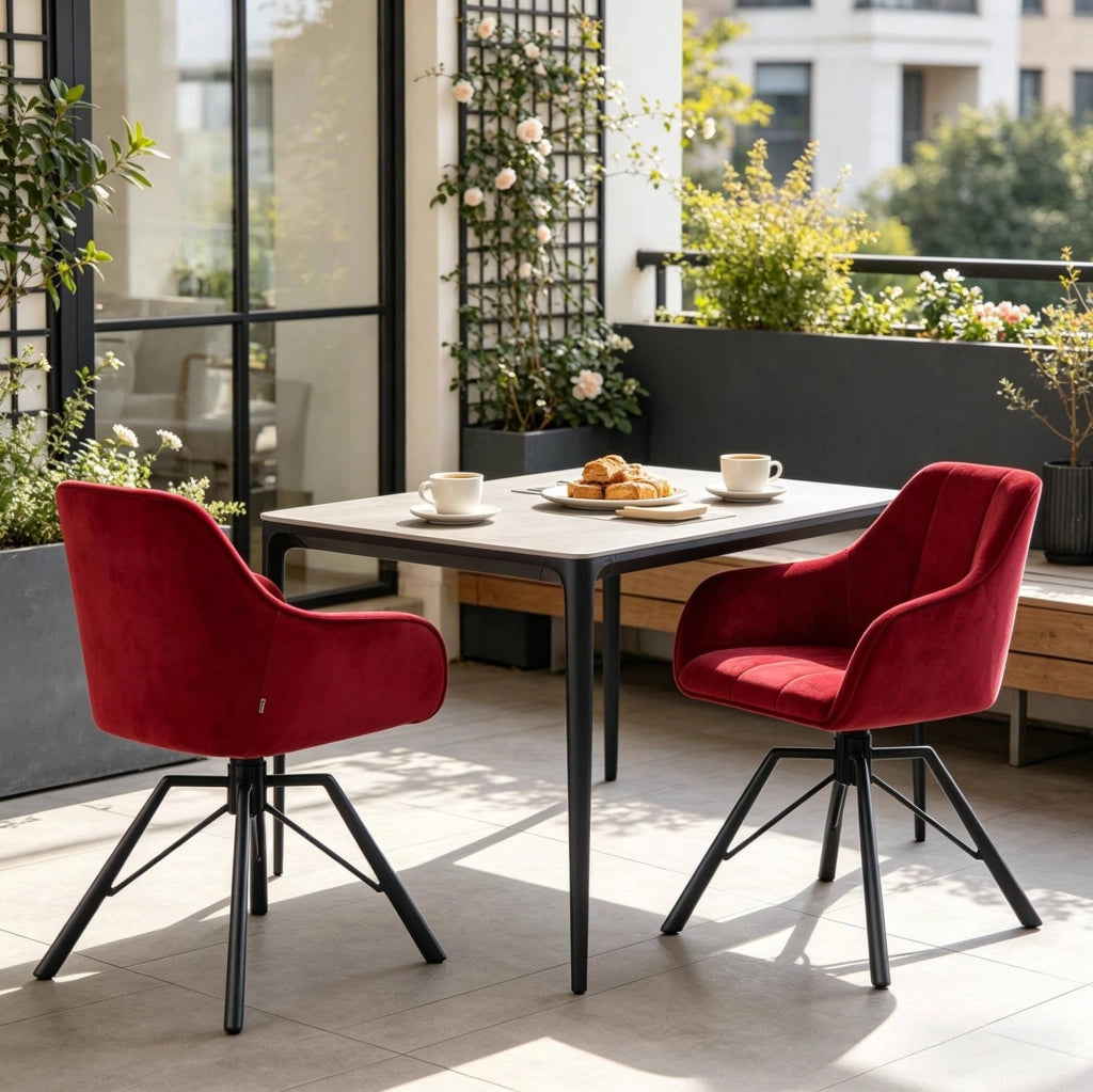 Sedia da pranzo girevole 57 x 82,5 x 54 cm velluto bordeaux, set da 2