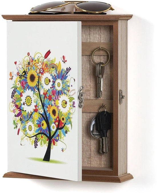 Sostegno per chiavi Vintage Bianco - Sostituto di chiave - Organizzatore per parete - 6 ganci - Legno - 20 x 26 x 6 cm