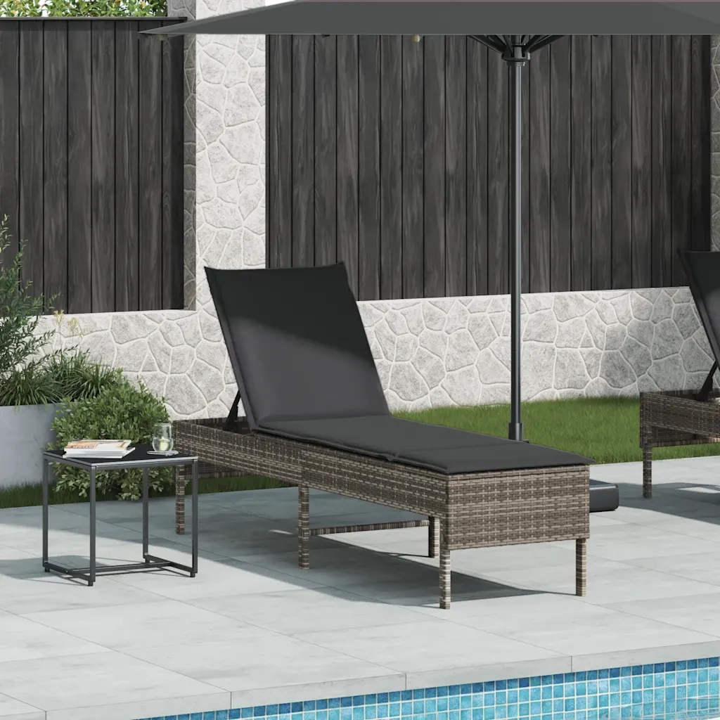 Lettino Prendisole | Sdraio da giardino | Lettino da sole con Cuscino Grigio 55x200x44cm in Polyrattan