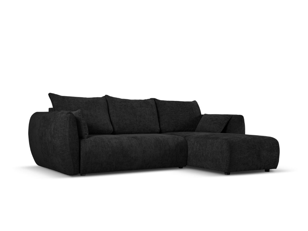 Cosmopolitan Design - Divano convertibile angolare destro con contenitore "Matera" 4 posti in ciniglia nero 