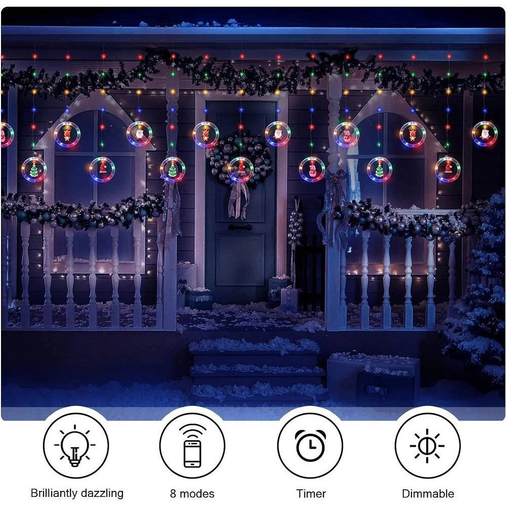 Trade Shop - Tenda Catena Luminosa 3mt Usb Luci Natale Telecomando 10 Addobbi Natalizi Finestra -