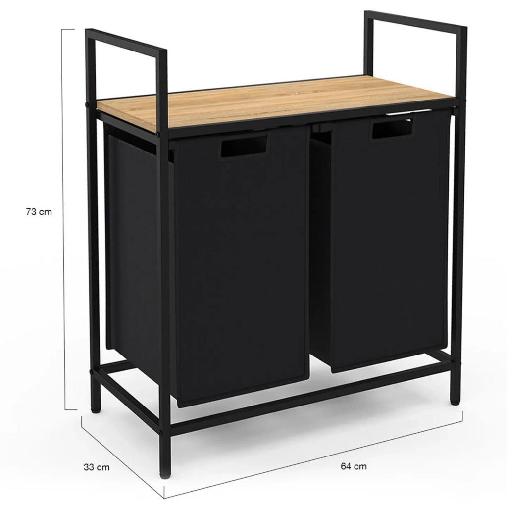 IDMarket - DETROIT Cesto para la ropa de 2 compartimentos en tejido negro, diseño industrial