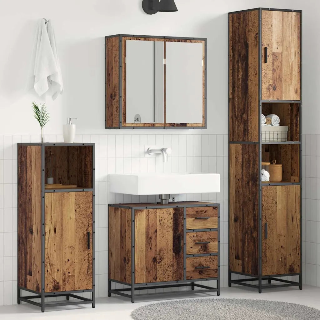 Set di mobili per il bagno con cassetto 3 pcs Legno vecchio 3402533