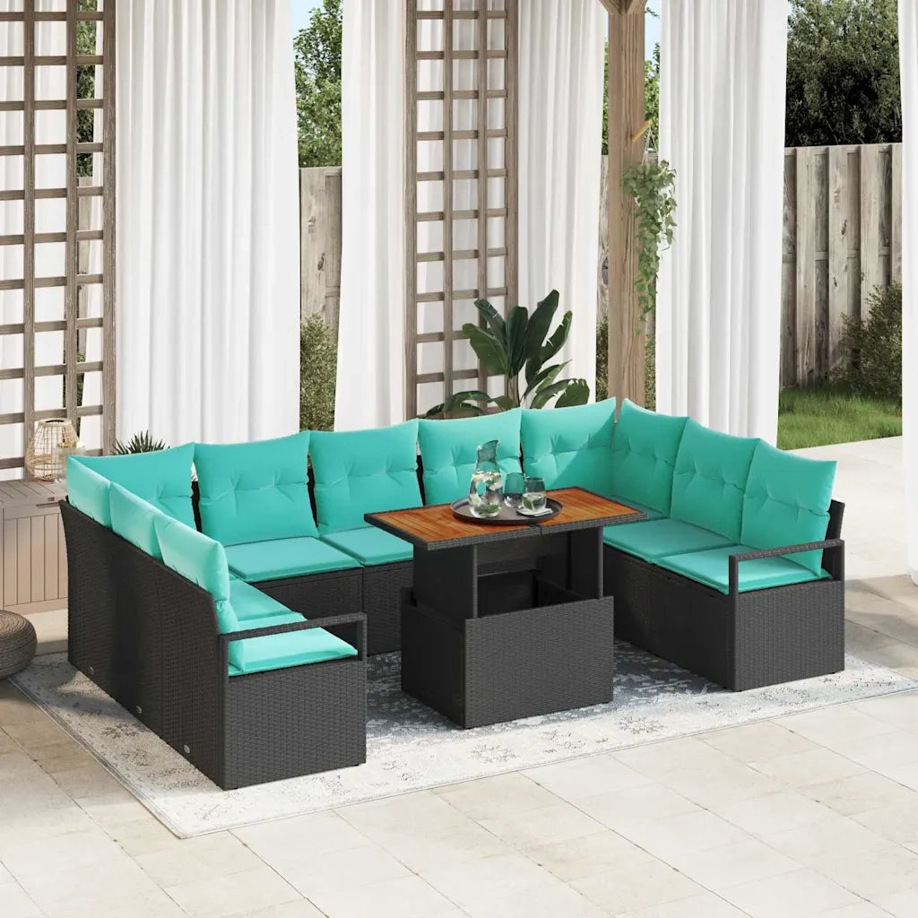 Set Divano da Giardino con cuscino 10 pcs Nero e Verde acqua 3349759