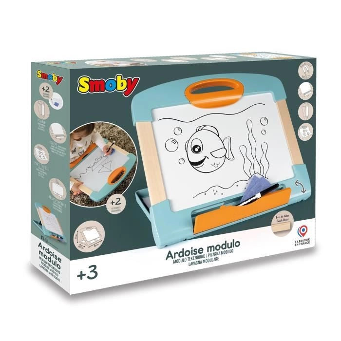 Smoby - Lavagnetta portatile - 3 usi diversi - Incluso: 1 pennarello cancellabile, 4 pagine da colorare e 1 panno - Prodotto in Francia