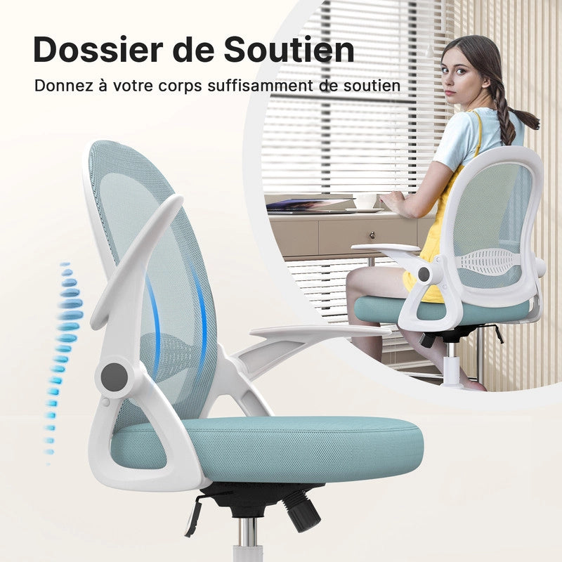 Sedia da ufficio-Sedia da ufficio in  con braccioli-Sedia ergonomica in rete traspirante-Altezza regolabile-Home Office-verde chiaro