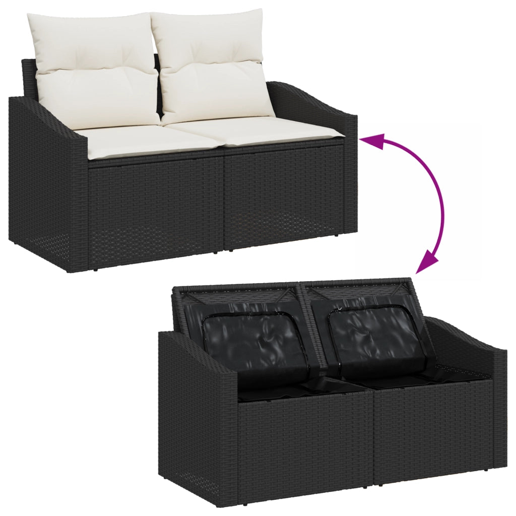 Set da pranzo da giardino in 6 pezzi con cuscini in polyrattan nero