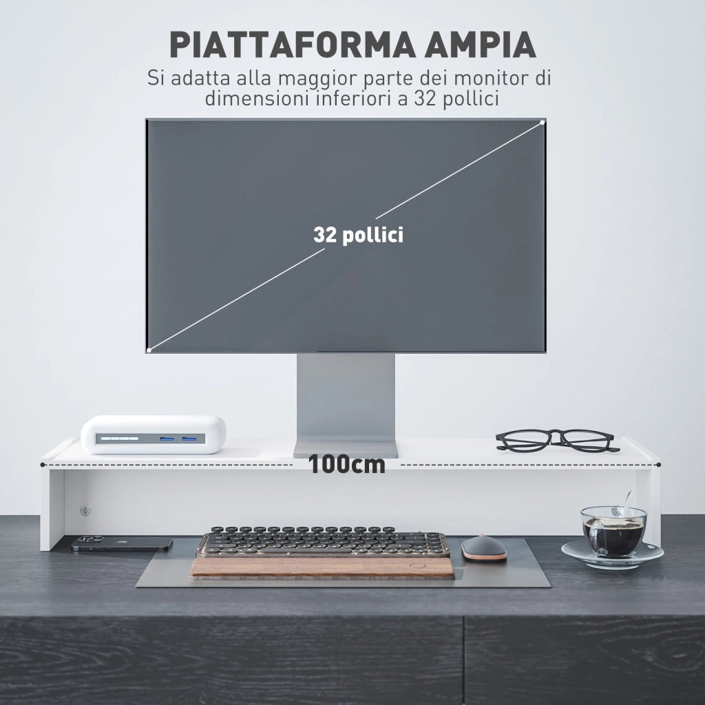 Supporto per Monitor 3 Vani 100x27x15 cm in Legno Bianco