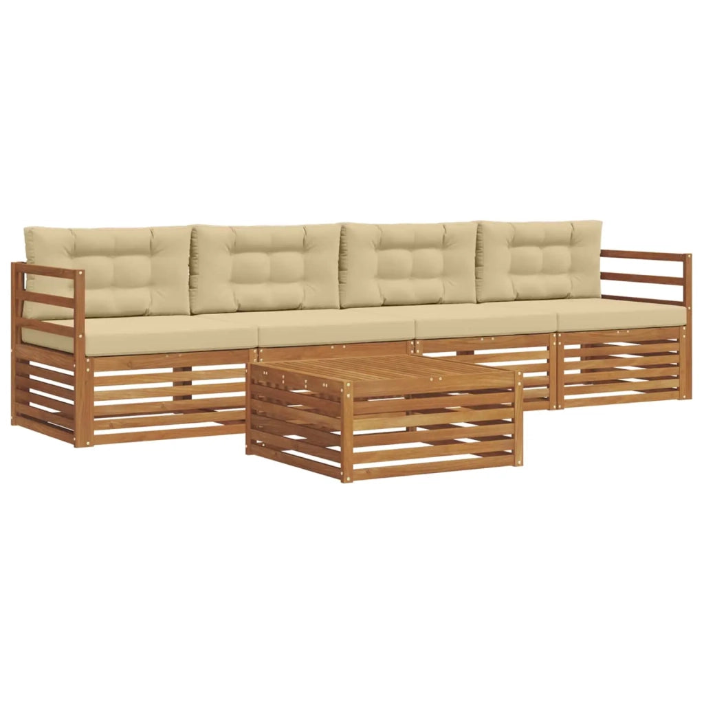 Set di divani da esterno con cuscino 5 pcs Naturale e Beige