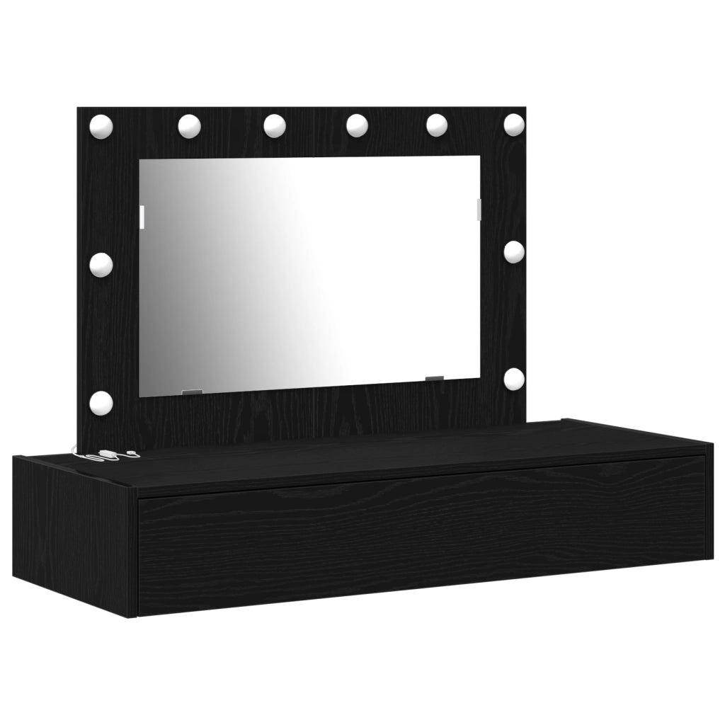 Tavolo da trucco montato a muro con luci LED in quercia nera