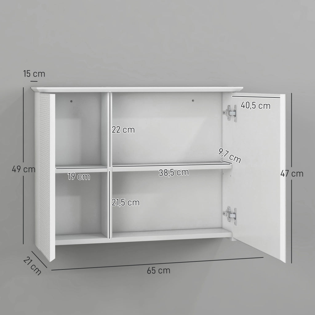 Armadio bagno con specchio e ripiano regolabile ¨C zephmum ¨C bianco 65x15x49 cm