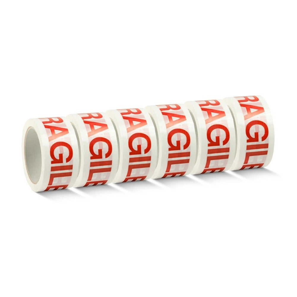 Trade Shop - 6 Nastro Adesivo Per Imballaggio Chiusura Scatoli 48mm X 132mt Scritta Fragile -