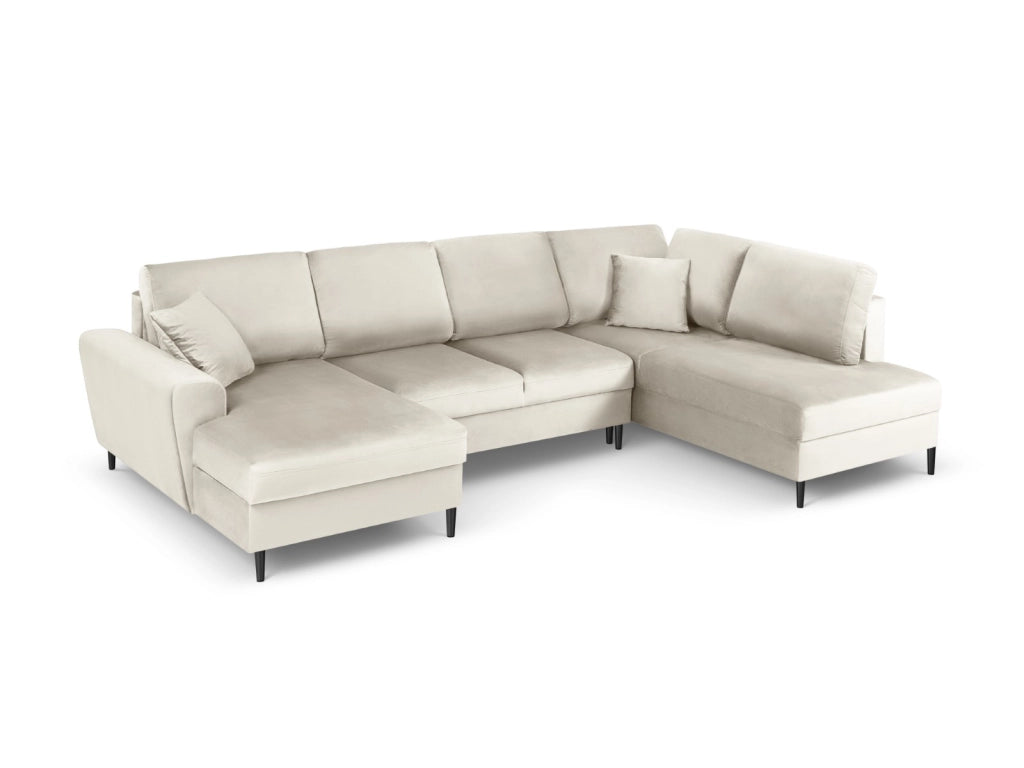Cosmopolitan Design - Divano panoramico convertibile destro con contenitore "Kyoto" 7 posti in velluto beige chiaro 