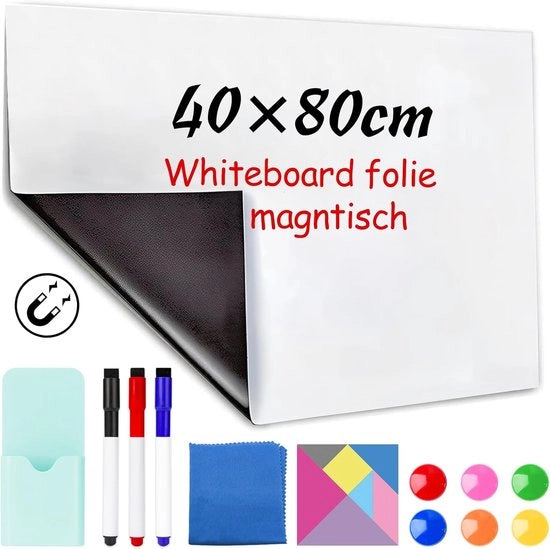 Folie magnetica 40 x 80 cm autoadesiva - Foglio magnetico bianco - Lavabile - Per superfici liscie - Scuola ufficio casa frigorifero