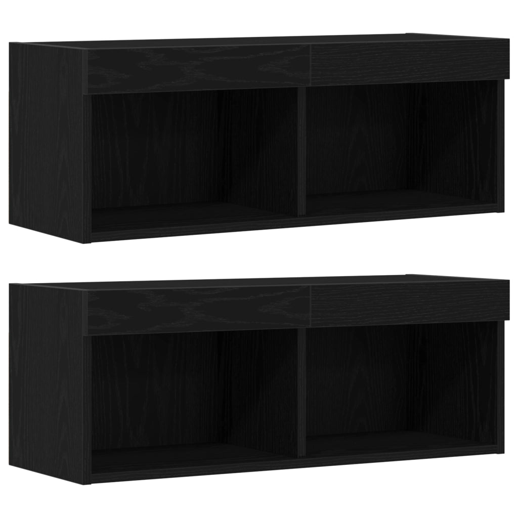 Mobile TV LED Rovere Nero 30.5x30x102 cm Legno Ingegnerizzato