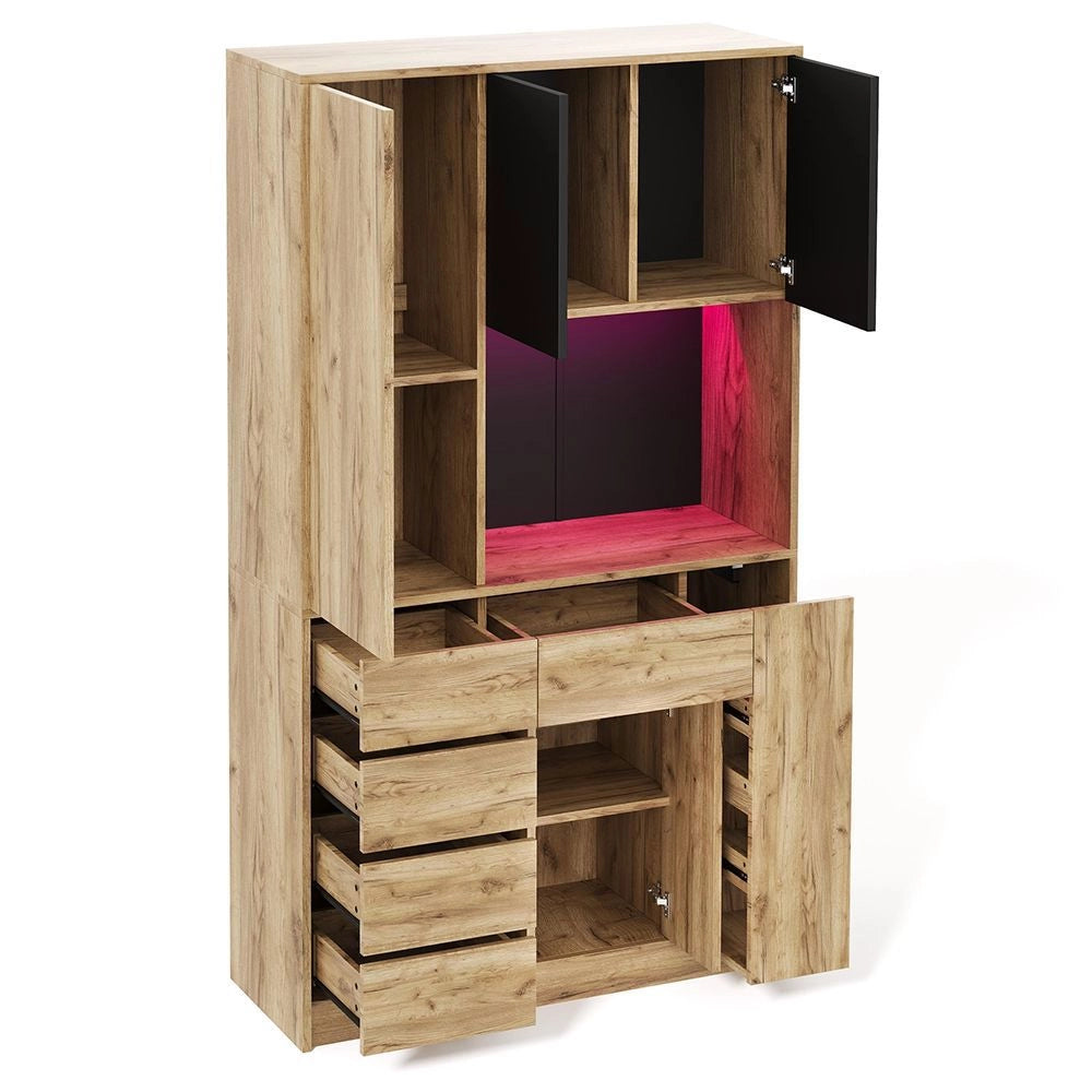 Armadio da cucina alto - Xylo - 185x105x40cm - Ripiano spezie scorrevole, illuminazione LED